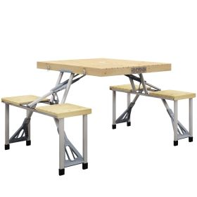 Outsunny Folding Picnic Table with Seats and Umbrella Hole, Aluminum Frame Camping Table and Chairs Set, Portable for Patio, Yard, Porch, Beach,