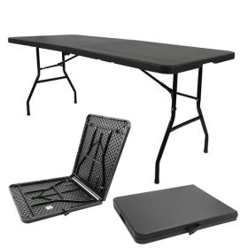 Folding Table 6ft Portable Heavy Duty Plastic Fold-in-Half Utility Foldable Table Plastic Dining Table (BLACK)