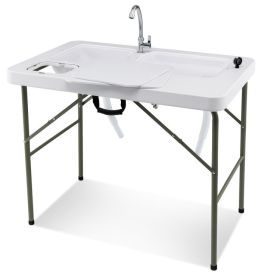 Fish Cleaning Table with 2 Sinks and 360�� Rotatable Fauce