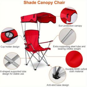 Foldable beach canopy chair, sun protection camping lawn canopy chair, 330LBS load folding seat, red