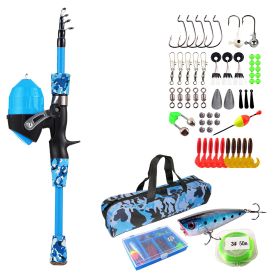 Kids Fishing Pole Set Fishing Starter Kit Telescopic Fishing Rod and Reel Combo Kit with Tackle Box 56Pcs Fishing Lures for Boys Girls (Option: FishingPole1.5MBlue)