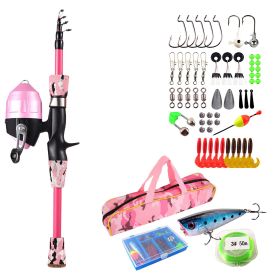 Kids Fishing Pole Set Fishing Starter Kit Telescopic Fishing Rod and Reel Combo Kit with Tackle Box 56Pcs Fishing Lures for Boys Girls (Option: FishingPole1.5MPink)