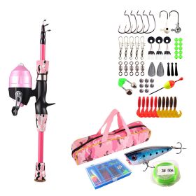 Kids Fishing Pole Set Fishing Starter Kit Telescopic Fishing Rod and Reel Combo Kit with Tackle Box 56Pcs Fishing Lures for Boys Girls (Option: FishingPole1.2MPink)