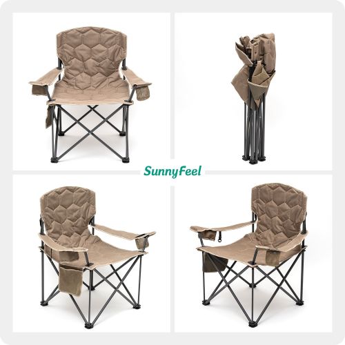 XXL Oversized Camping Chair Heavy Duty 500 LBS for Big Tall People Above 6'4 Padded Portable Folding Sports Lawn Chairs with Armrest Cup Holder &