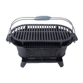 Portable Cast Iron BBQ Grill with Grate for Outdoor (Color: black, Type: Style B)